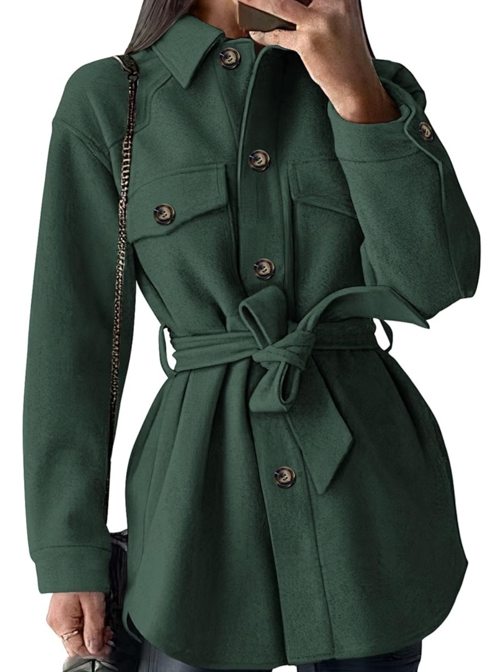 Belted Forest Green Trench Coat Jacket